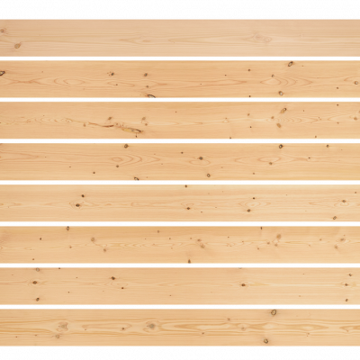 Mehrere parallele Dielen mit sichtbarer Maserung und Ästen, horizontal angeordnet.