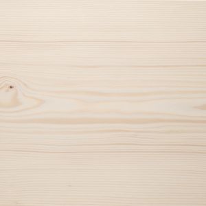 Gros plan carré d’un parquet en sapin blanc finement poncé. La surface semble lisse et le veinage du bois est visible.