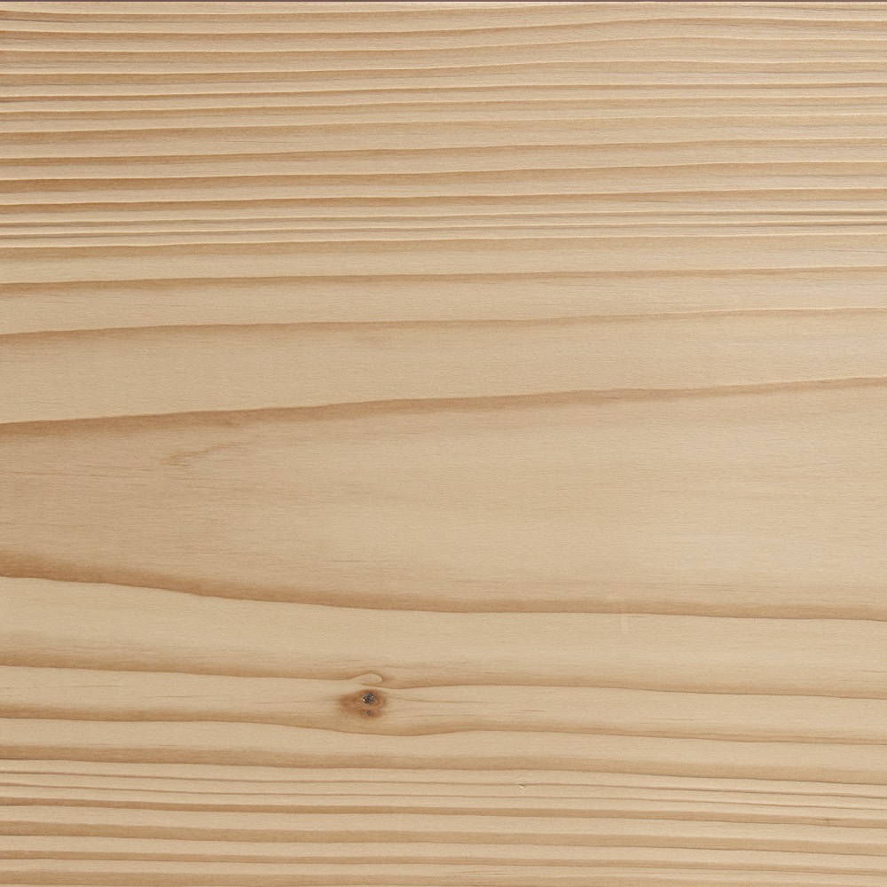 Gros plan d’une surface en bois de Douglas avec veinage visible, nœud et brossage fin.