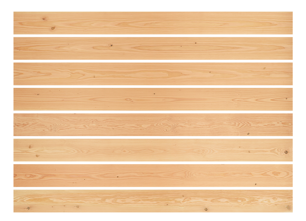 Plusieurs lames horizontales avec un veinage visible et quelques nœuds.